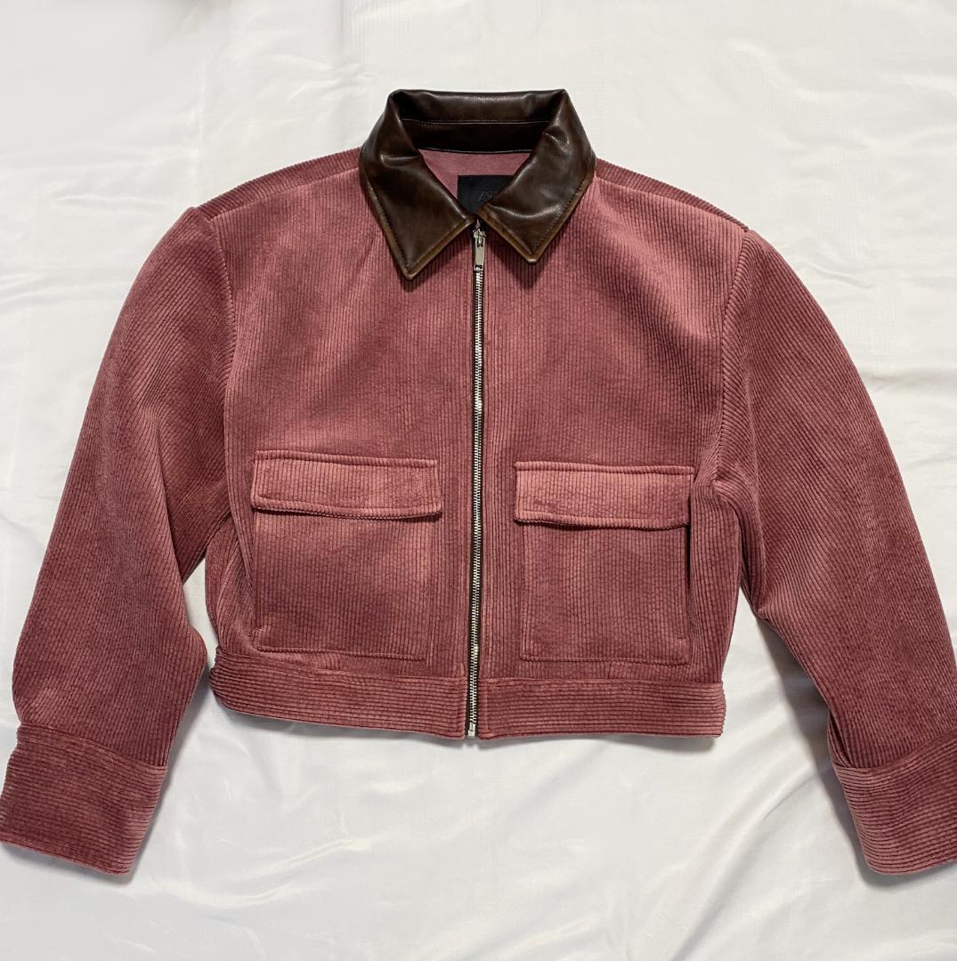 ZARA コーデュロイ フェイクレザー襟ジャケット マルサラ S