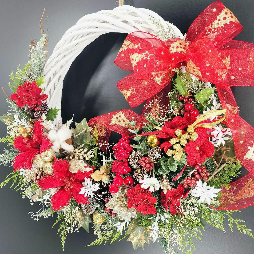 商品名【聖蘭】華やか！❤ポインセチアのクリスマスリース 冬リース 玄関リース