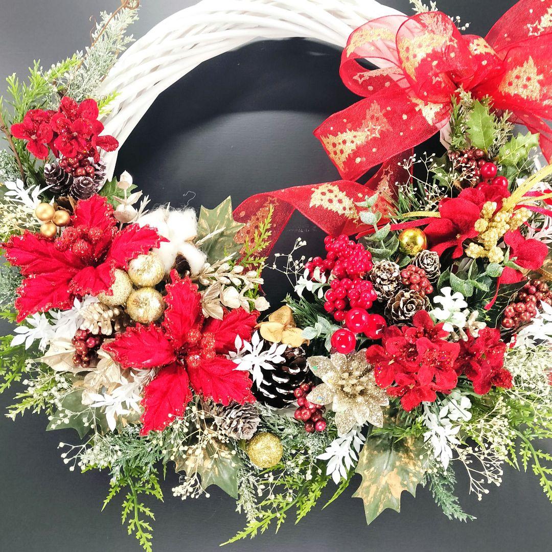 商品名【聖蘭】華やか！❤ポインセチアのクリスマスリース 冬リース 玄関リース