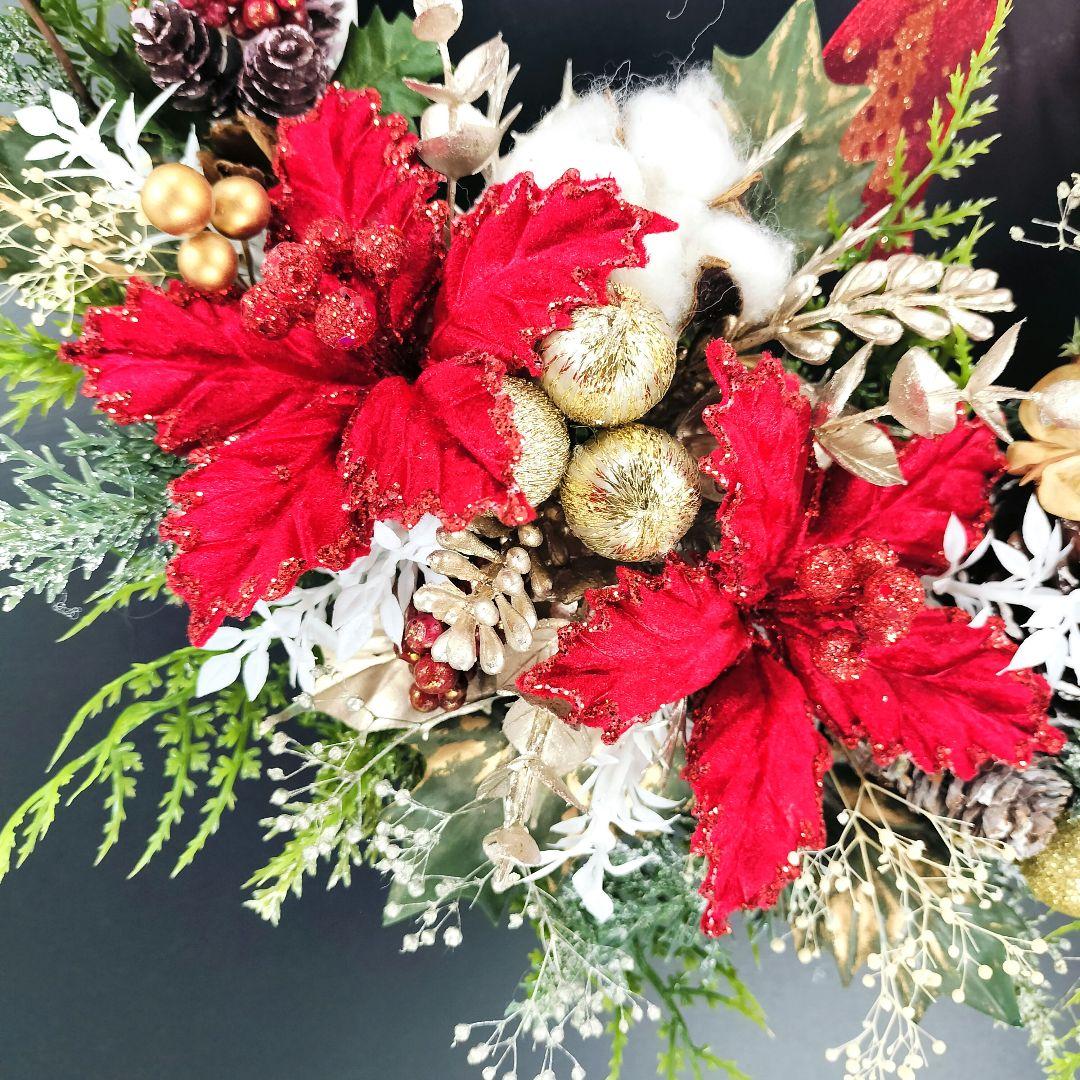 商品名【聖蘭】華やか！❤ポインセチアのクリスマスリース 冬リース 玄関リース