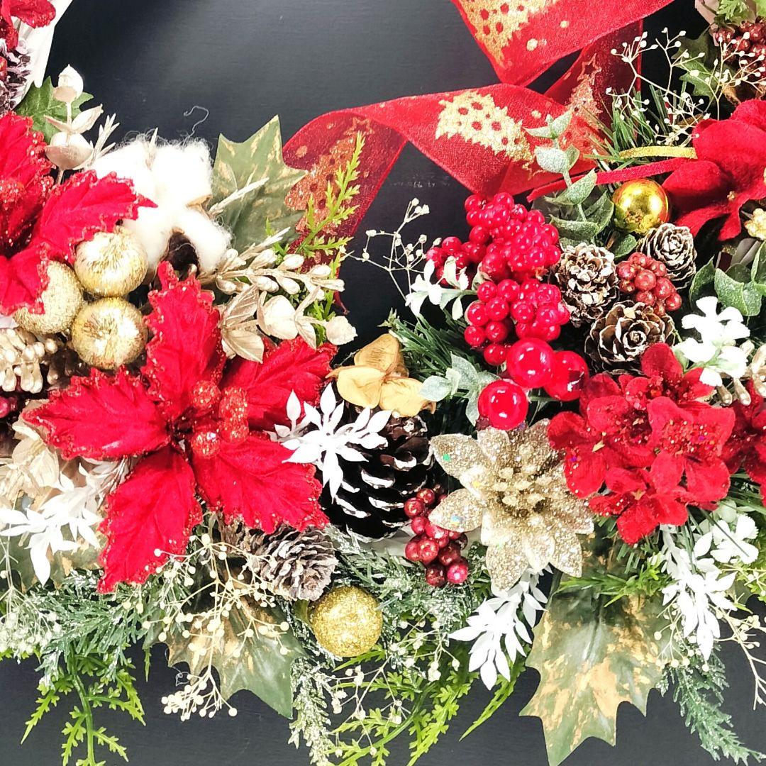 商品名【聖蘭】華やか！❤ポインセチアのクリスマスリース 冬リース 玄関リース