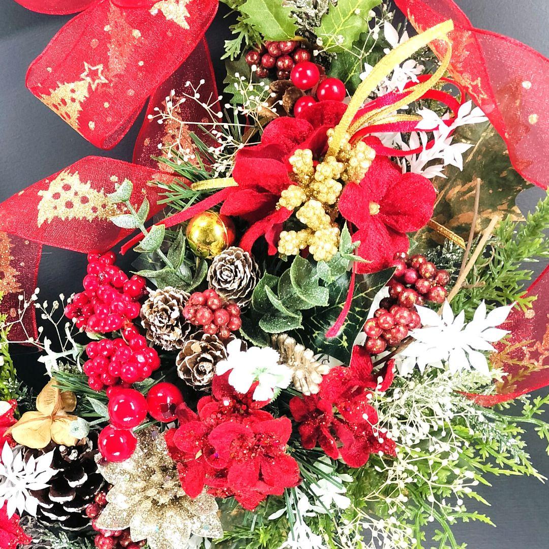 商品名【聖蘭】華やか！❤ポインセチアのクリスマスリース 冬リース 玄関リース