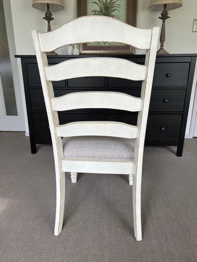 ② ダイニングチェア　アンティーク仕上げ　白　送料込　輸入家具