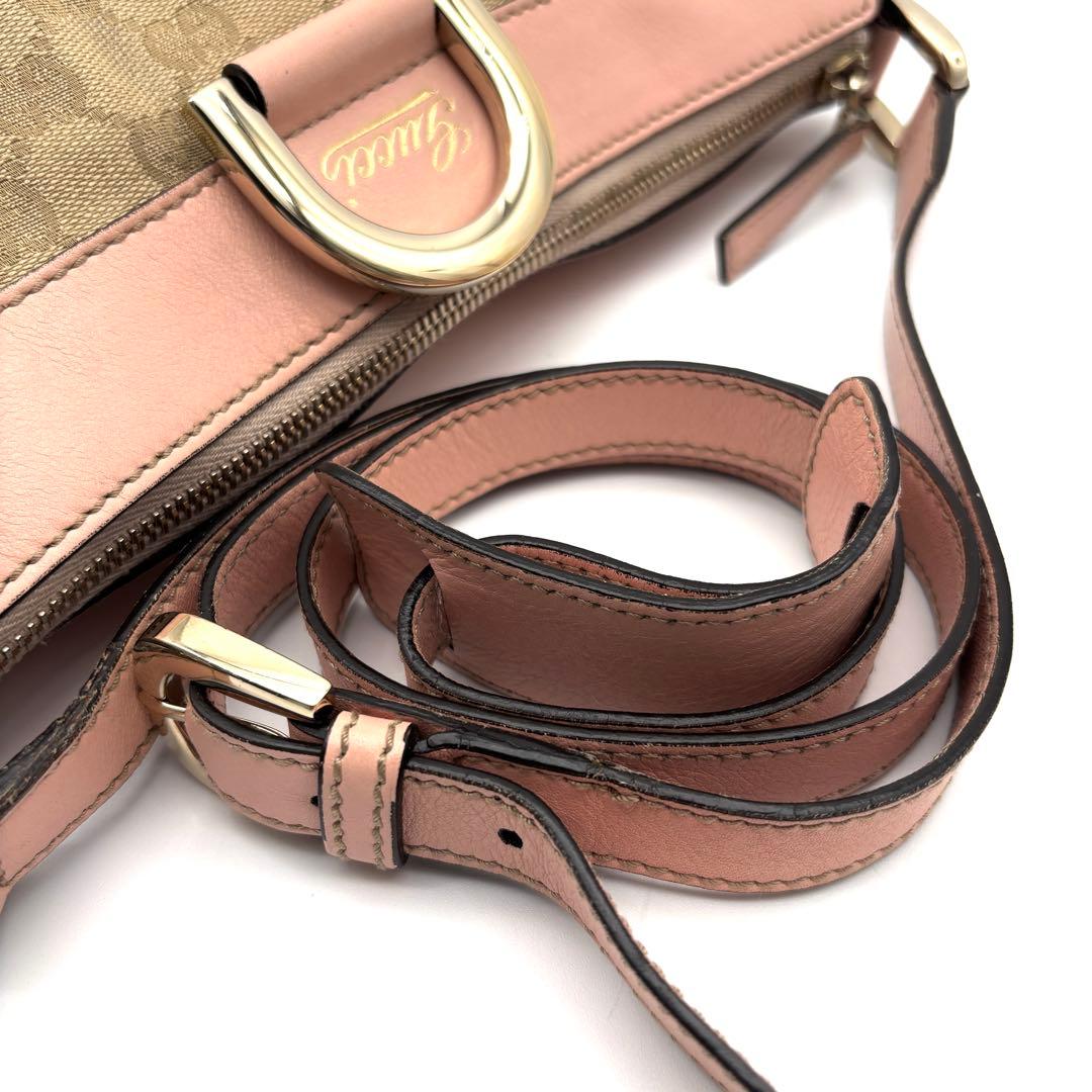 美品 グッチ ショルダーバッグ アビー GGキャンバス レザー 斜め掛け ピンク