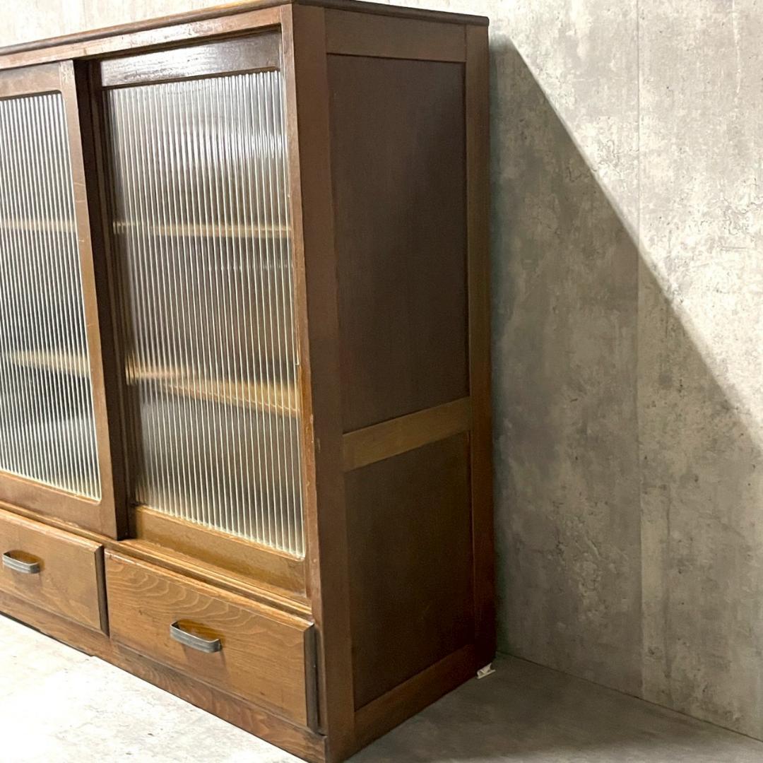 木製キャビネット ガラス扉 収納