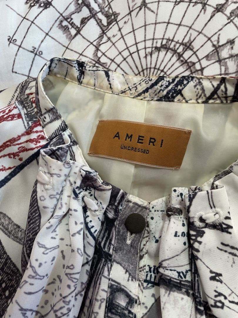 Ameri vintage 地図柄プリント長袖ワンピース