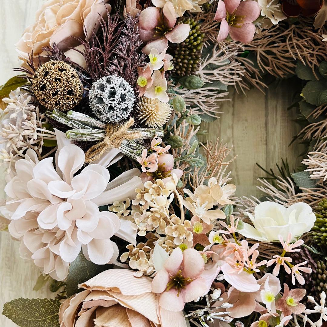 フラワーリース ナチュラルリース 玄関リース ニュアンスカラー アンティーク 大