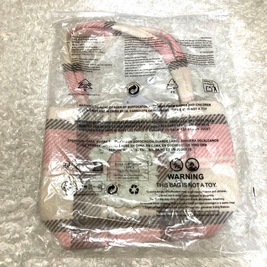 CHANEL チェック柄トートバッグ　シフォン　ピンク