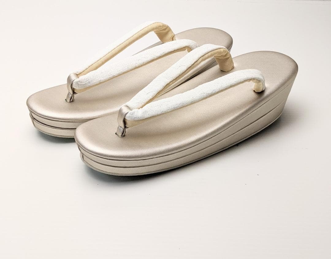 ふくれ織 草履 バッグ セット ホワイト ゴールド フリーサイズ U33-1