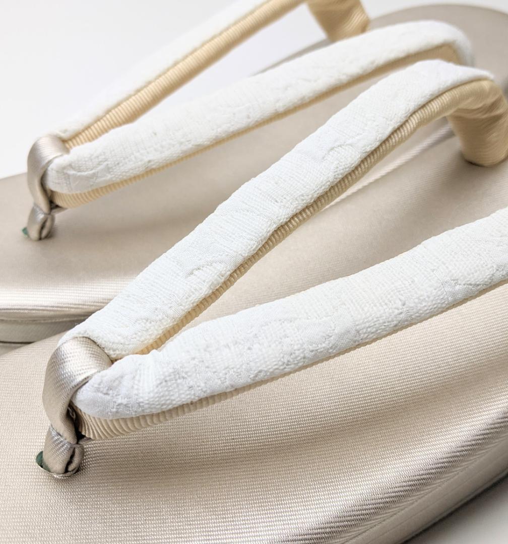 ふくれ織 草履 バッグ セット ホワイト ゴールド フリーサイズ U33-1