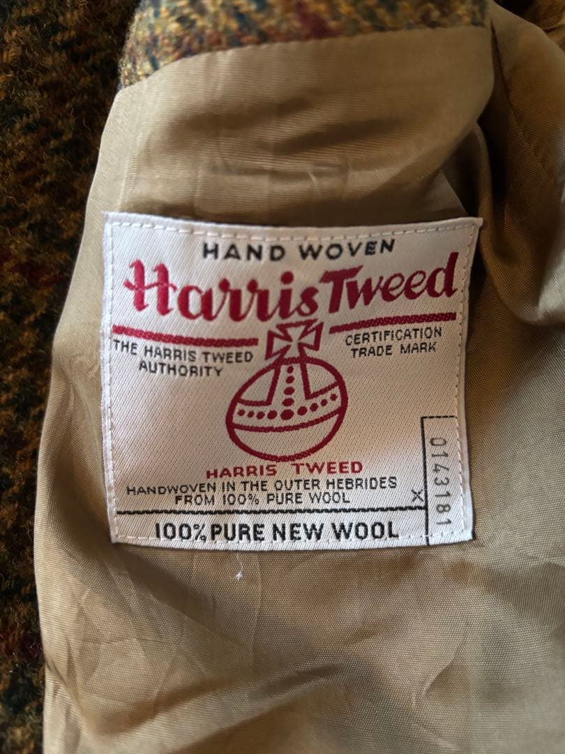 【美品】ハリスツイード ブレザー エルボーパッチ ガンクラブチェック くるみ釦