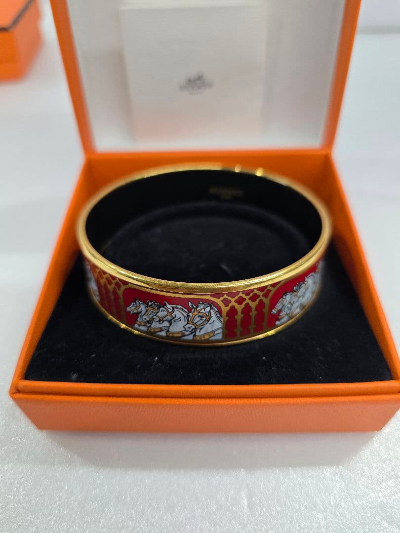 MT196 美品 HERMES エルメス エマイユ ホース バングル 七宝焼 赤