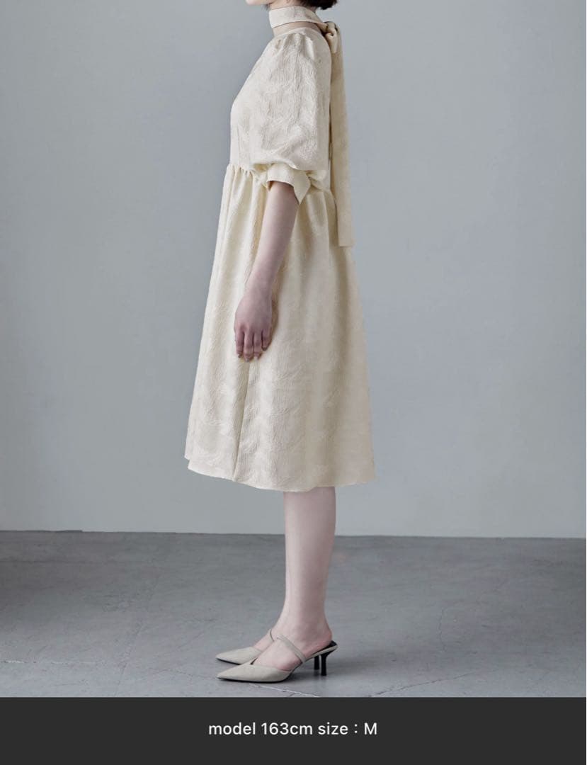 etoll. ジャガードパフスリーブドレス/グリーン