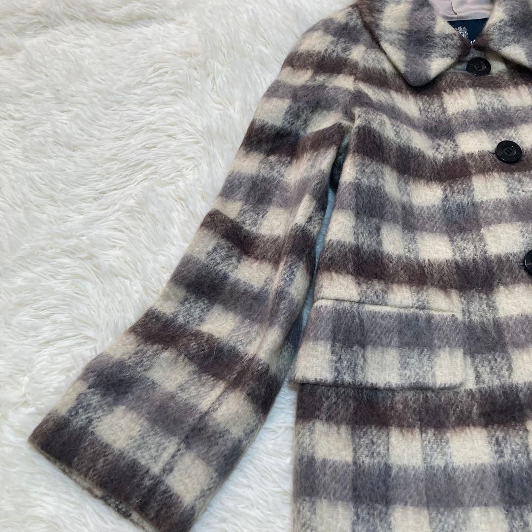 アクアスキュータム　ロングコート　ステンカラーコート　チェック　白　黒　8サイズ