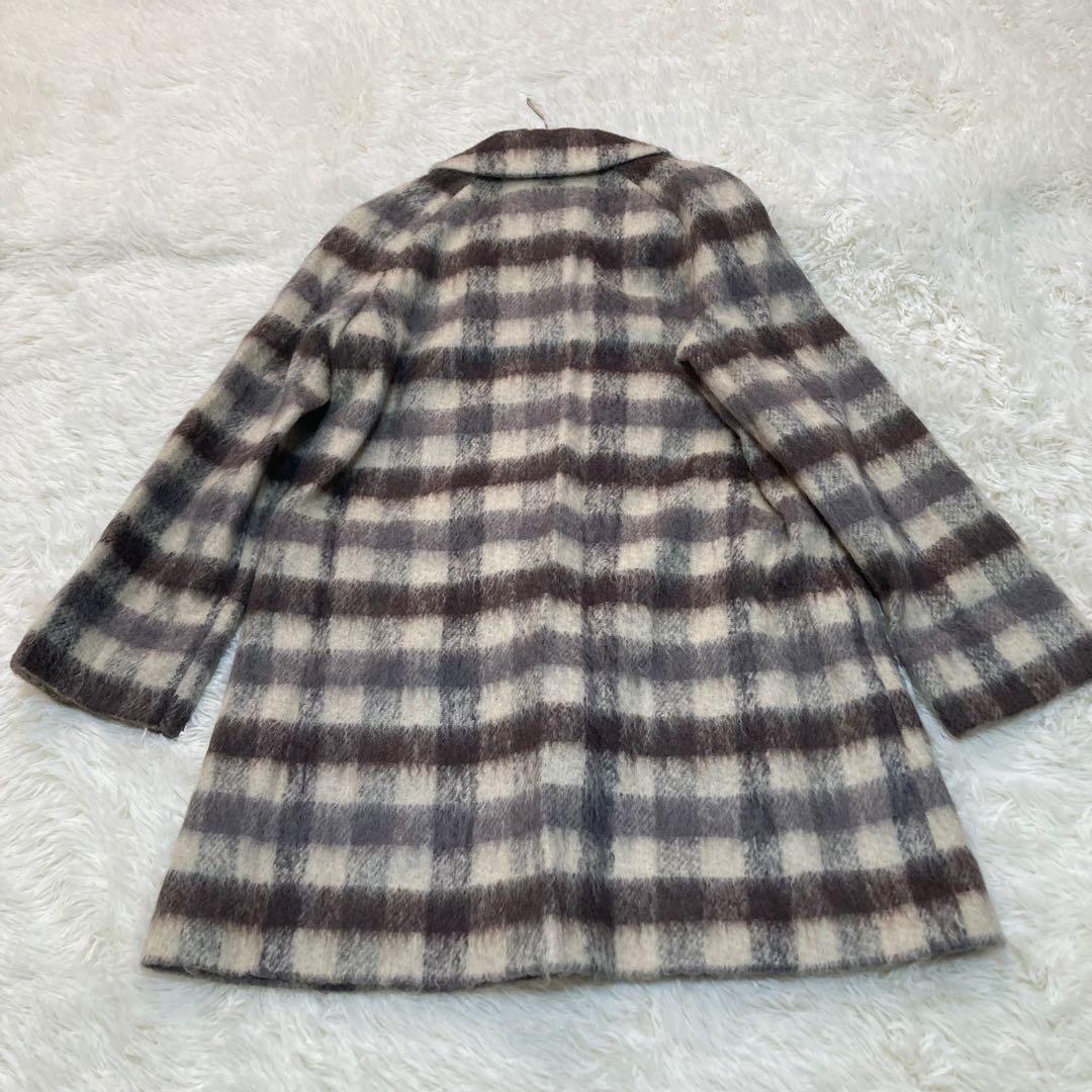 アクアスキュータム　ロングコート　ステンカラーコート　チェック　白　黒　8サイズ