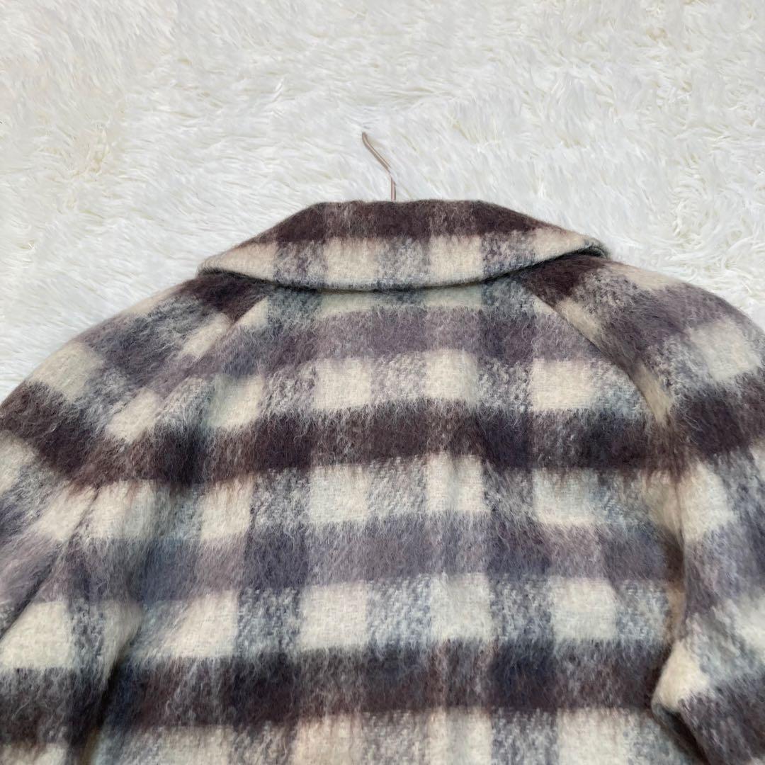 アクアスキュータム　ロングコート　ステンカラーコート　チェック　白　黒　8サイズ