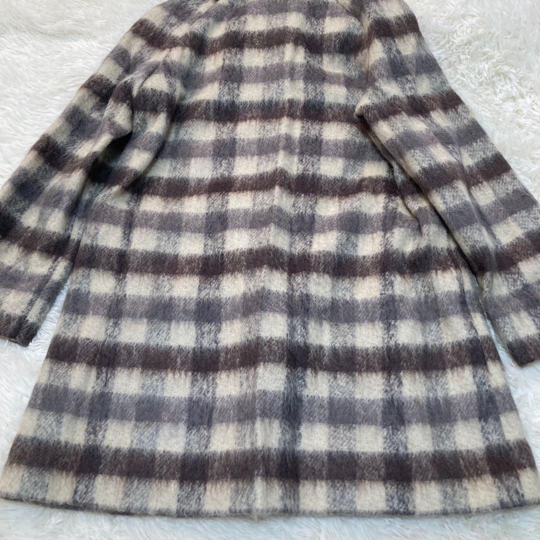 アクアスキュータム　ロングコート　ステンカラーコート　チェック　白　黒　8サイズ