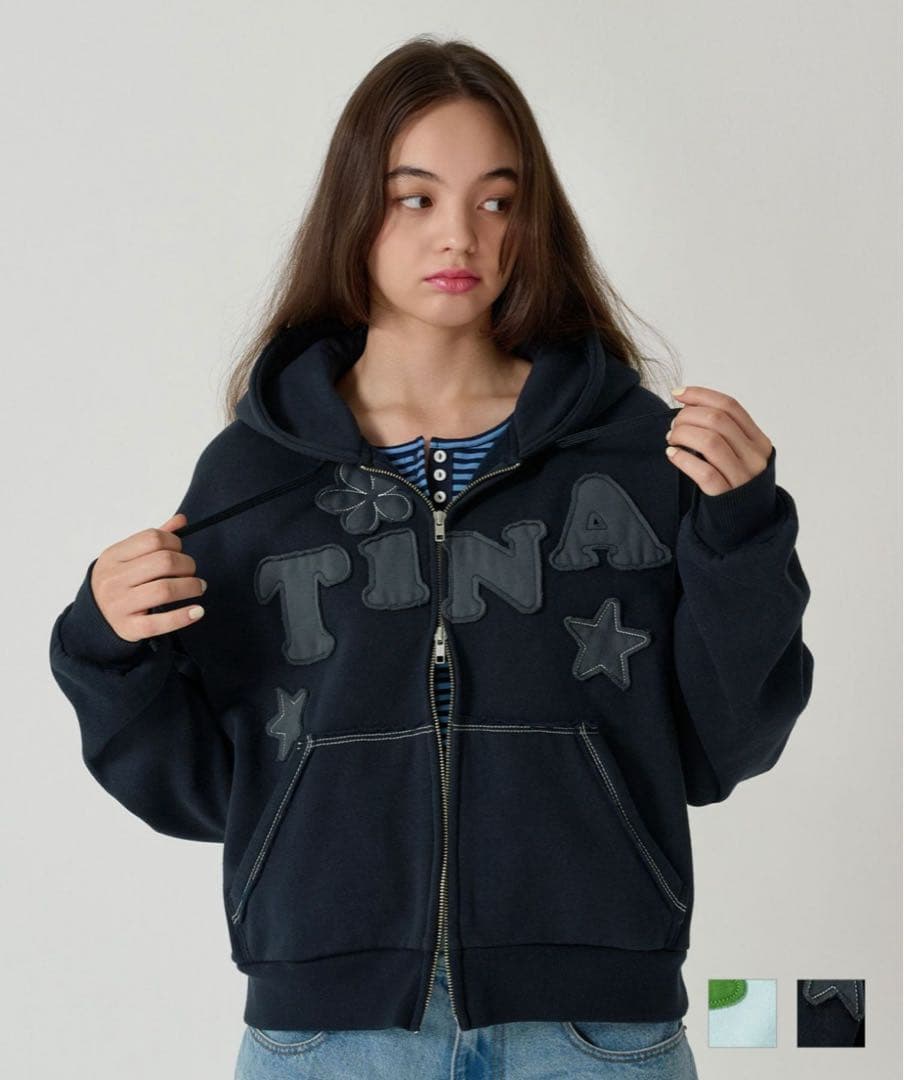 裏起毛 ロゴパッチワーク フーディー TINA：JOJUN
