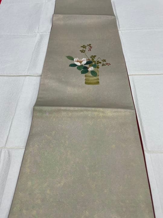 185 おかべみつこ 落款入り 袋帯 帯 正絹 作家もの 箔帯 しゃれ帯 着物