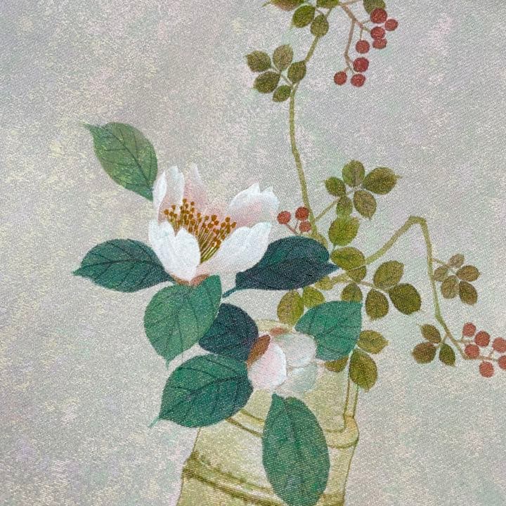 185 おかべみつこ 落款入り 袋帯 帯 正絹 作家もの 箔帯 しゃれ帯 着物