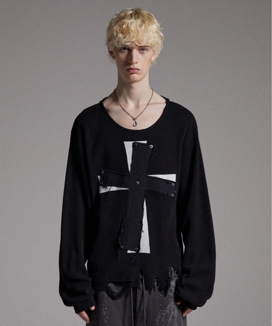 GRANCY クロスパッチダメージサーマルロンT S 即完 完売品 ブラック