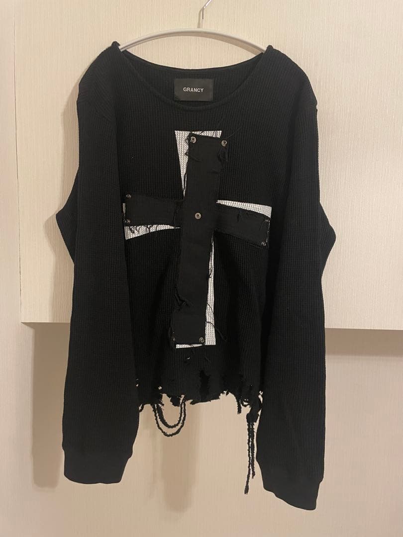 GRANCY クロスパッチダメージサーマルロンT S 即完 完売品 ブラック