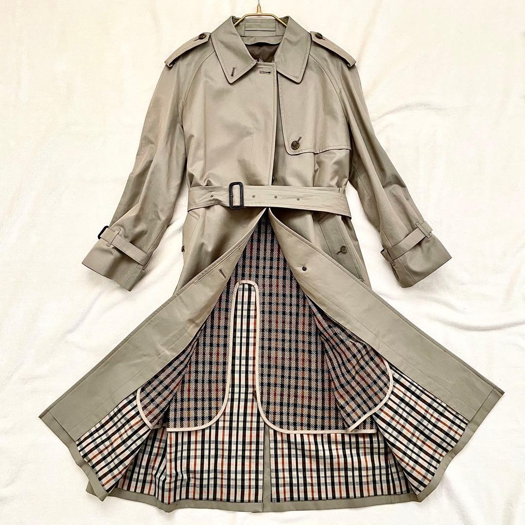 美品 DAKS ハウスチェック ロングトレンチコート ライナー 11AB 玉虫色