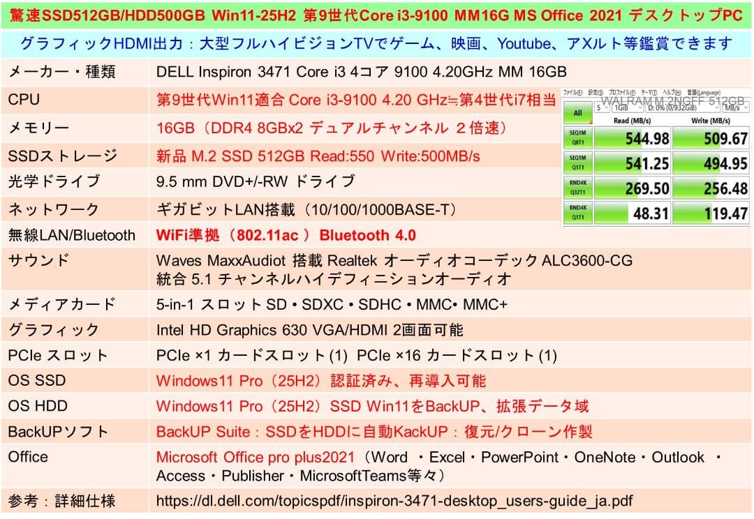 驚速【整備済み品】M2 SSD512G 9世代 M16G Win11Offi21