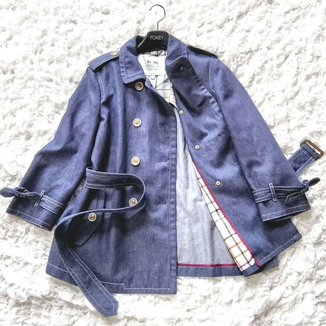 美品　COACH　Lサイズ　トレンチコート　スプリングコート　デニム　ベルト