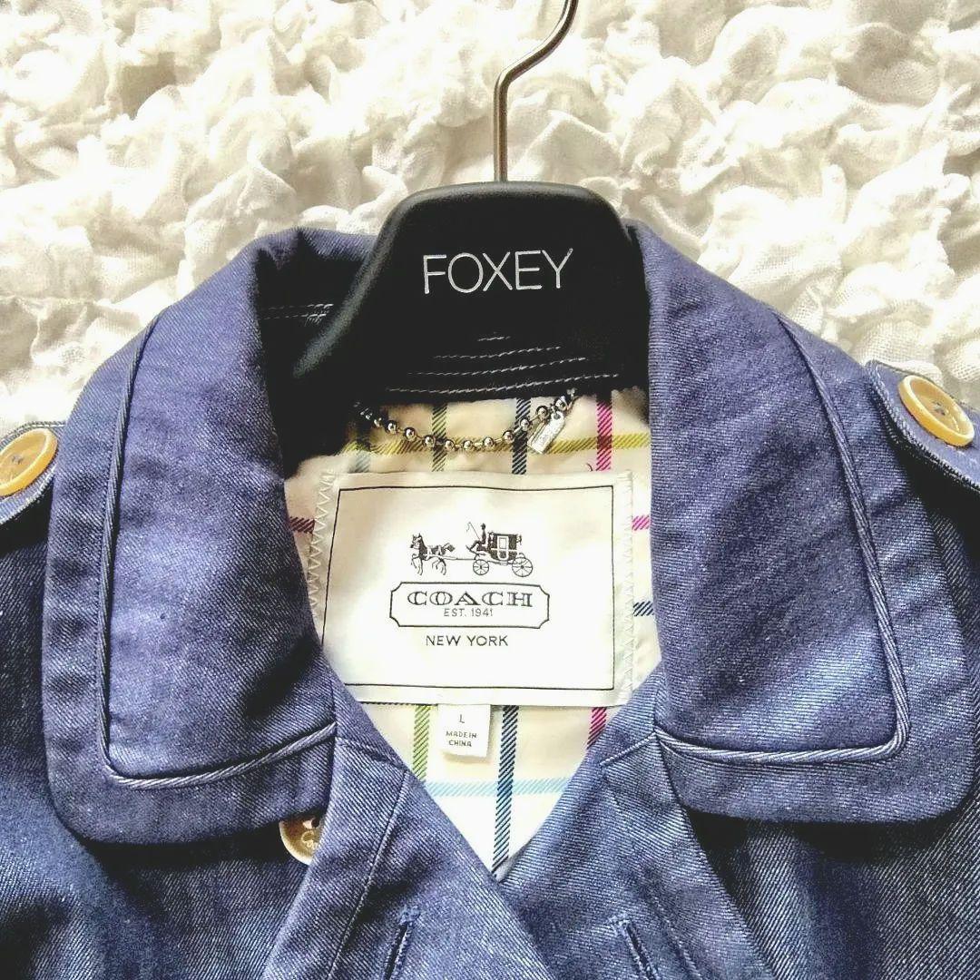 美品　COACH　Lサイズ　トレンチコート　スプリングコート　デニム　ベルト