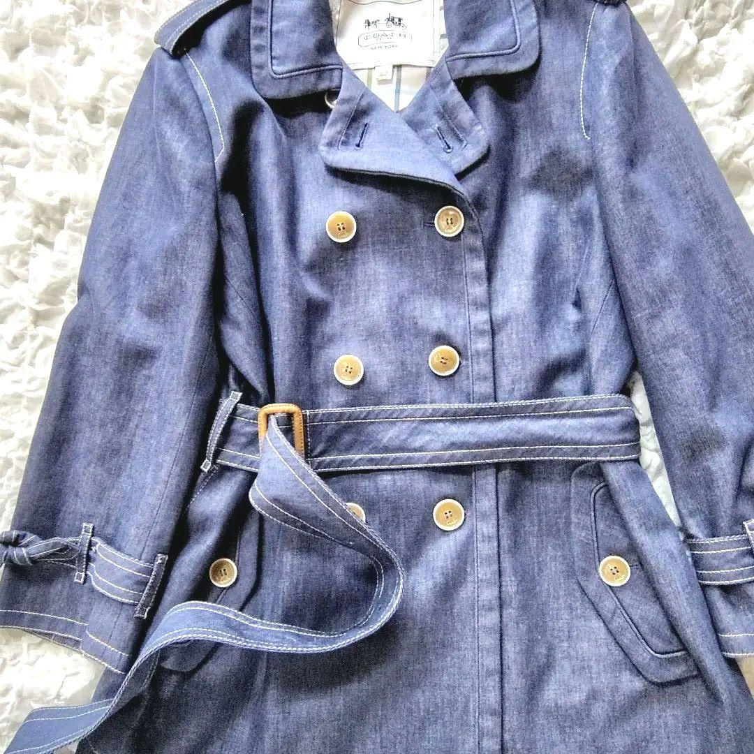 美品　COACH　Lサイズ　トレンチコート　スプリングコート　デニム　ベルト