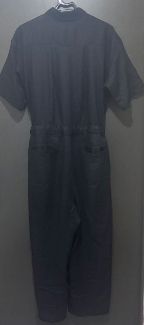 かぐれ リネンハーフスリーブ オールインワン 黒