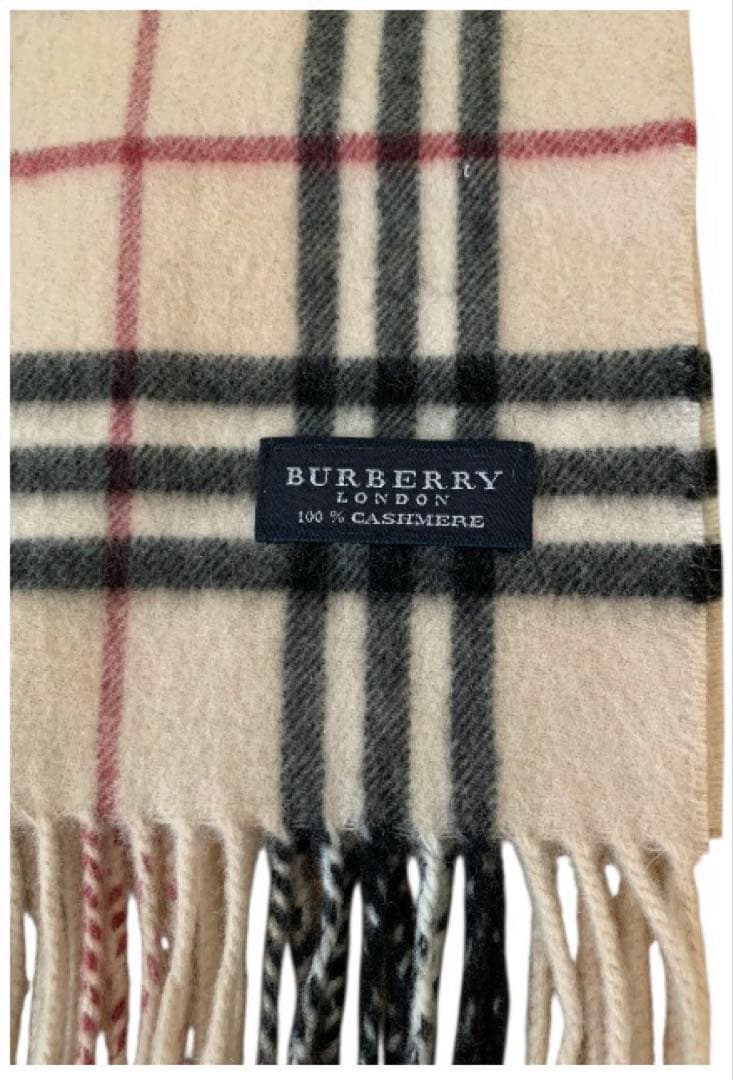 美品 バーバリーロンドン カシミヤ100% ノバチェック マフラー ベージュ
