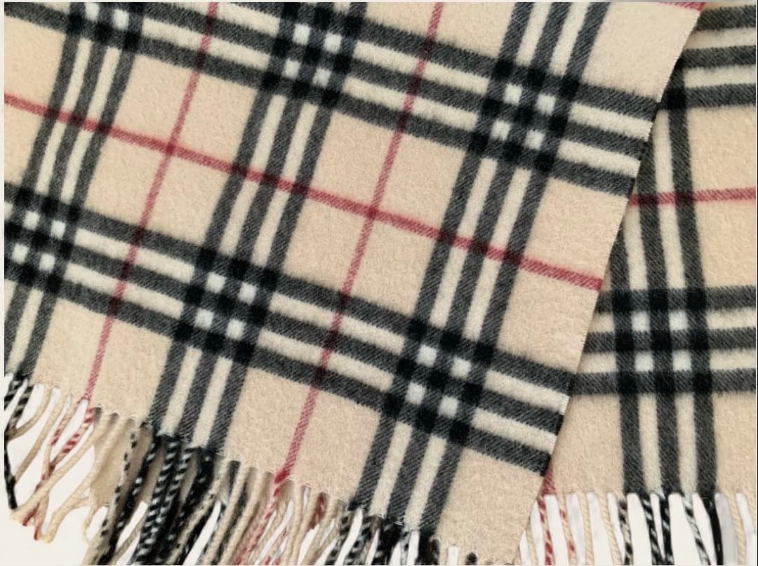 美品 バーバリーロンドン カシミヤ100% ノバチェック マフラー ベージュ