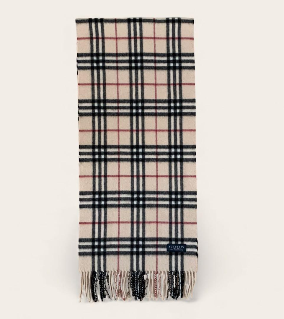 美品 バーバリーロンドン カシミヤ100% ノバチェック マフラー ベージュ