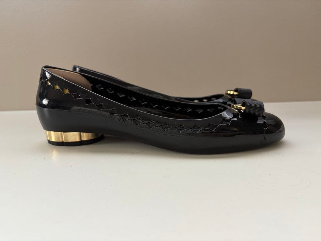 FERRAGAMO レインシューズ フラットシューズ サイズ8 ブラック