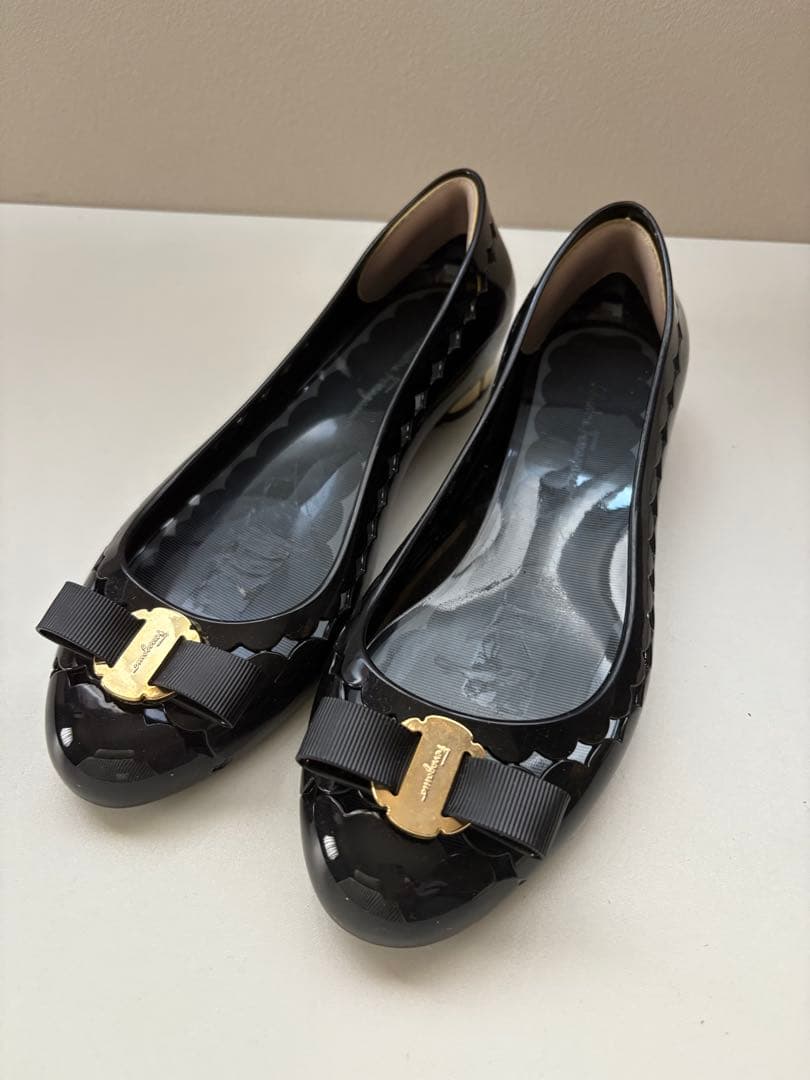 FERRAGAMO レインシューズ フラットシューズ サイズ8 ブラック
