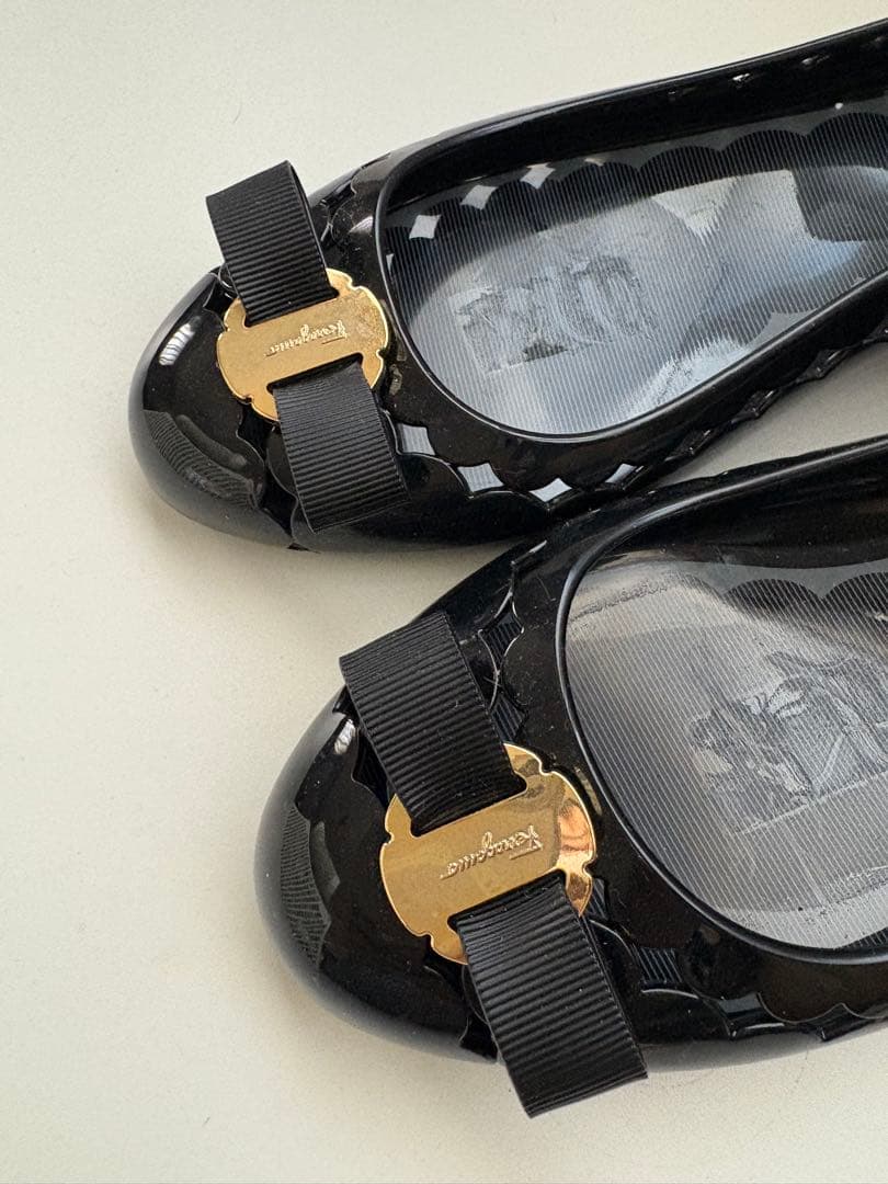 FERRAGAMO レインシューズ フラットシューズ サイズ8 ブラック