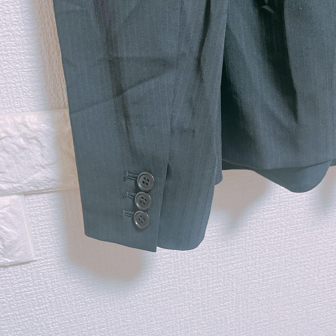 インディヴィ　セットアップ　スカート　４２　美品　黒　ストライプ　スーツ　薄手