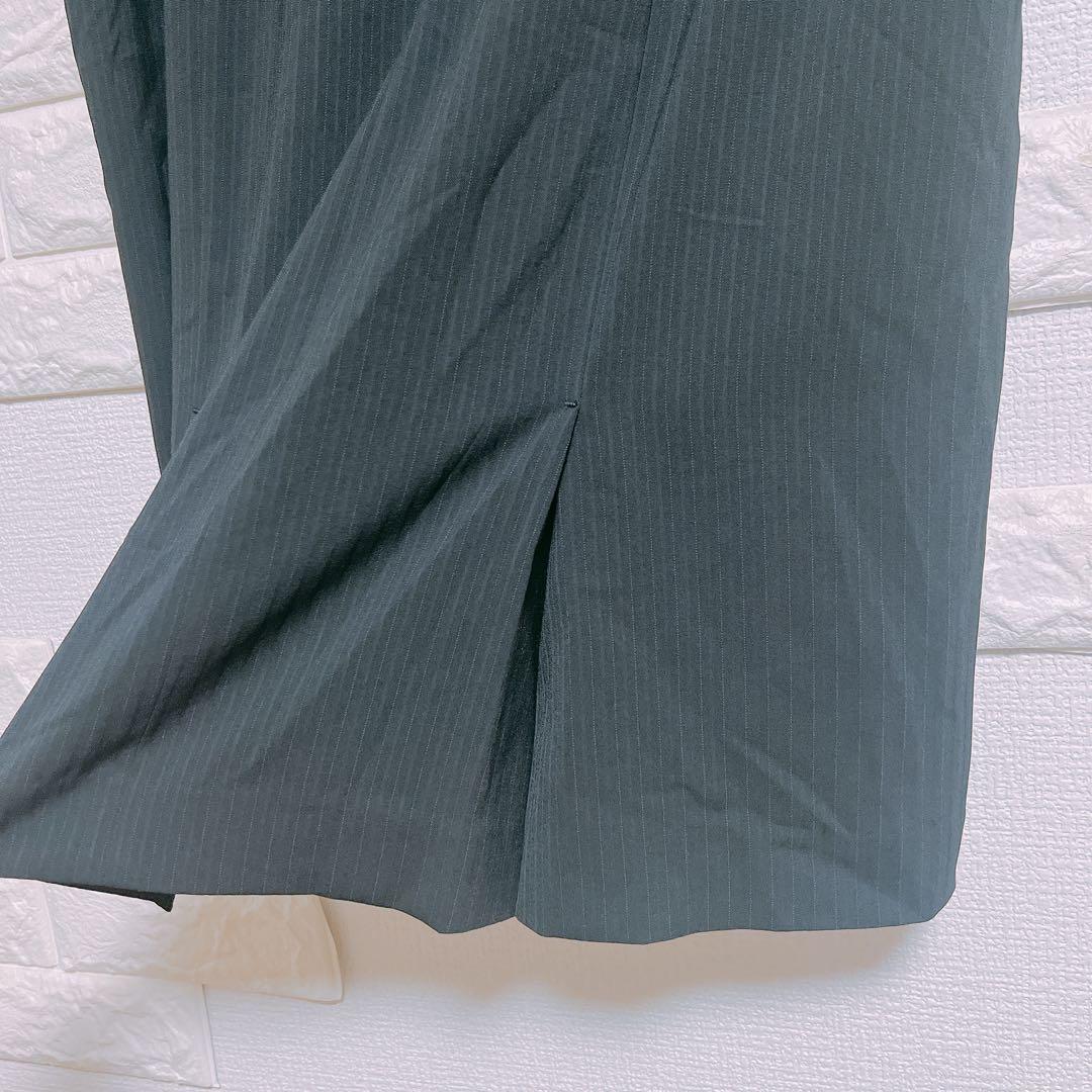 インディヴィ　セットアップ　スカート　４２　美品　黒　ストライプ　スーツ　薄手