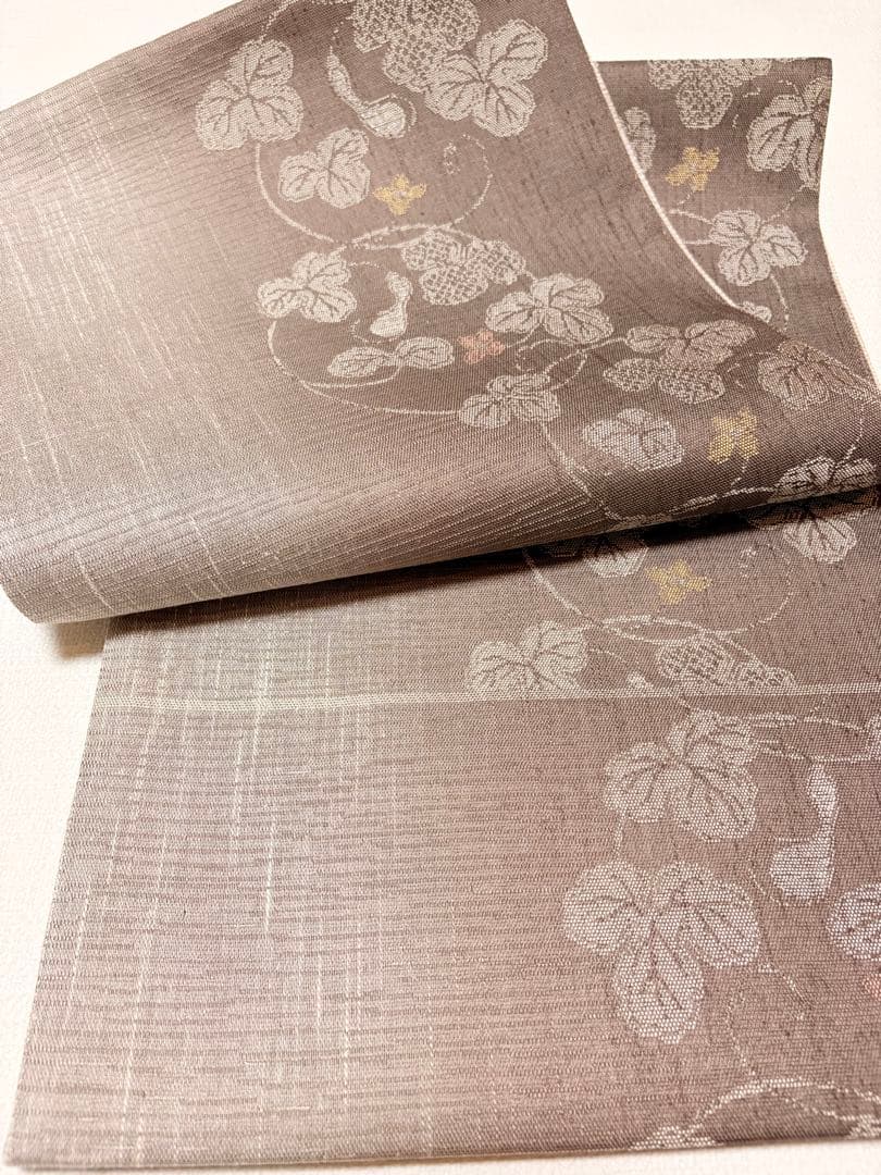 西陣織 葉模様 袋帯 茶系グラデーション