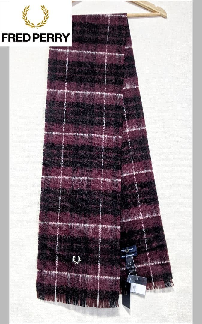 【FRED PERRY】マフラー/スカーフ/チェック/ウール/刺繍/ロゴ/新品