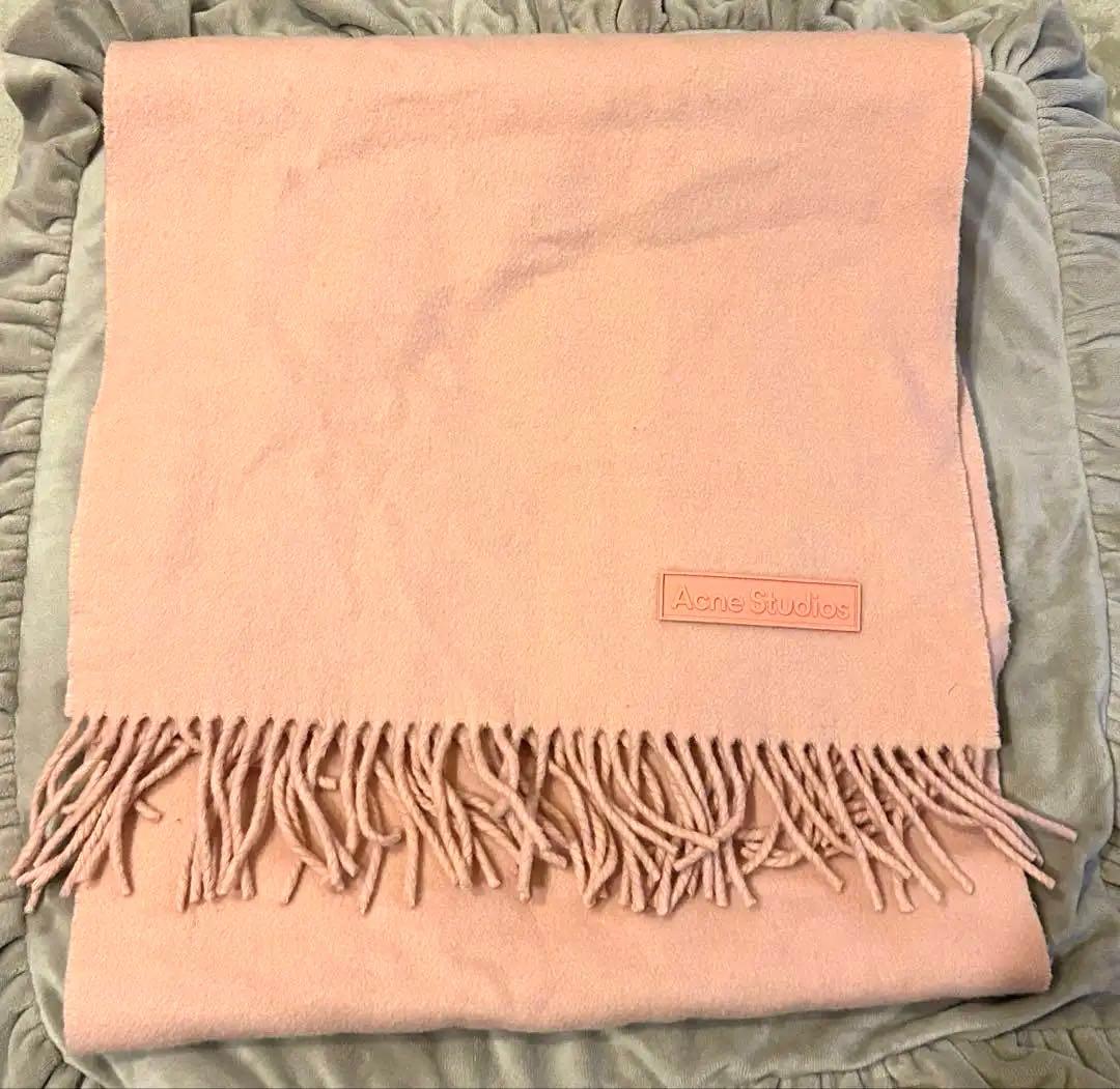 美品 Acne Studios フリンジウールスカーフ ピーチピンク マフラー