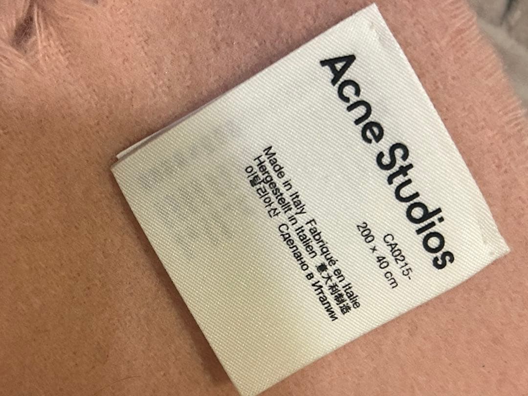 美品 Acne Studios フリンジウールスカーフ ピーチピンク マフラー