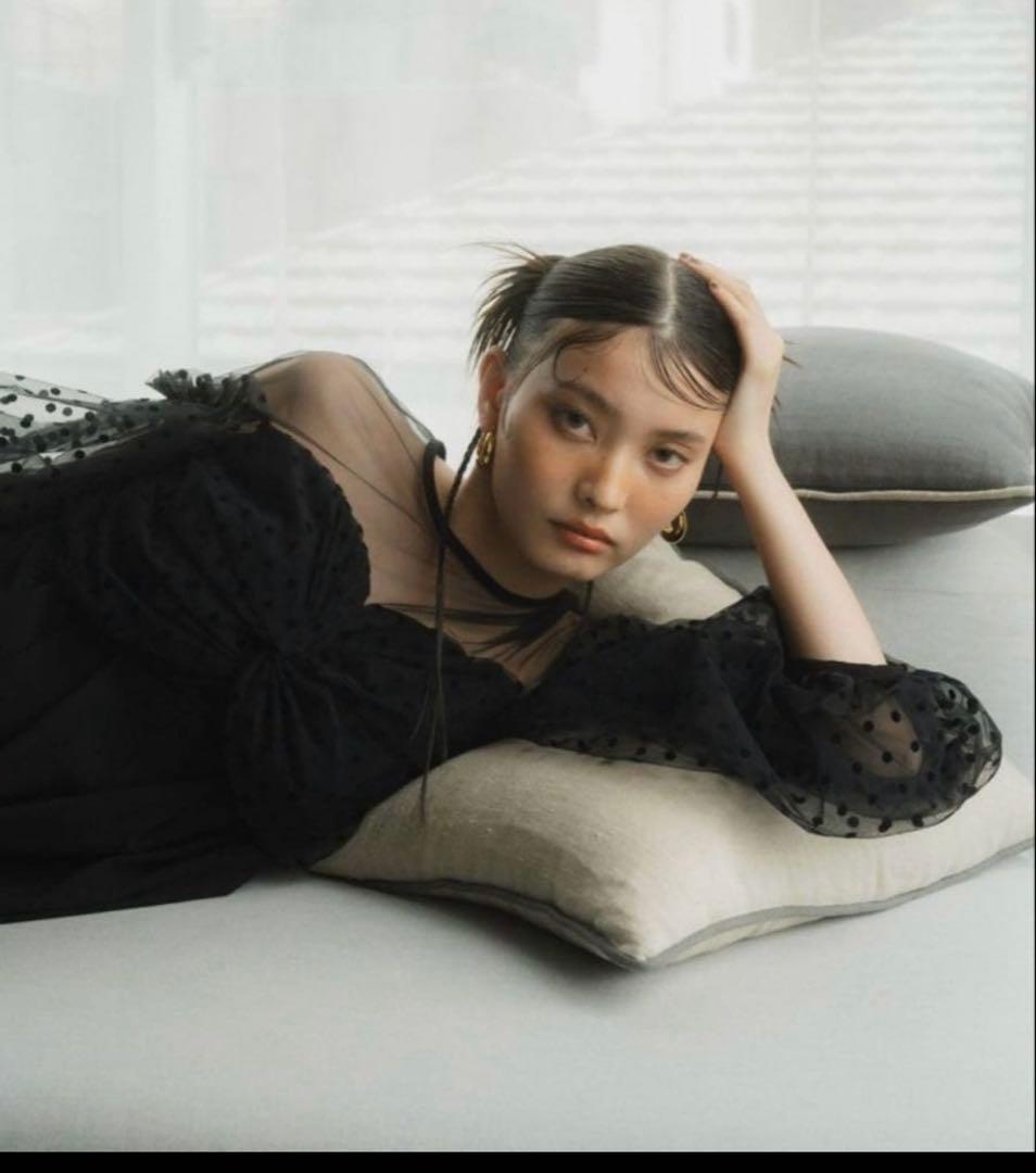 ANDRESD flocky dot pants dress【L／ブラック】