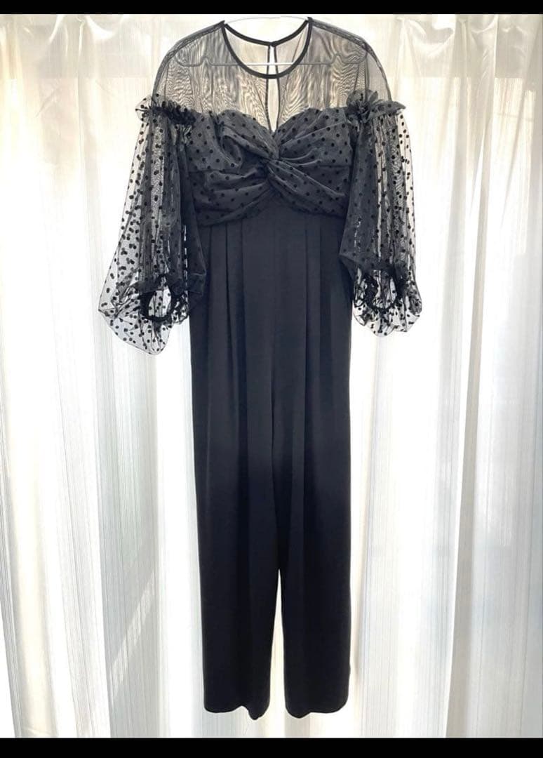 ANDRESD flocky dot pants dress【L／ブラック】