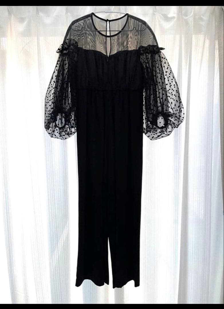 ANDRESD flocky dot pants dress【L／ブラック】