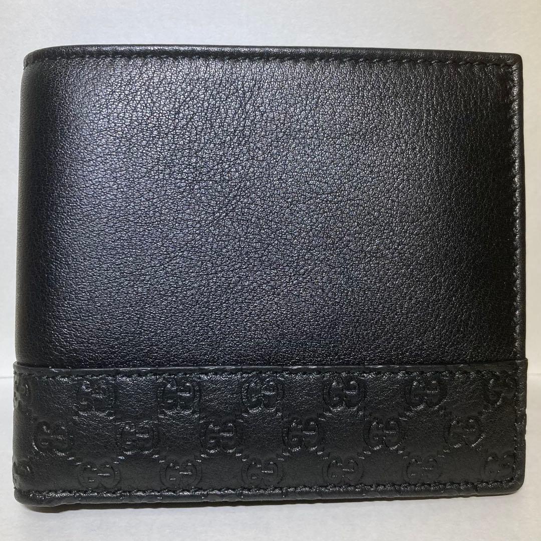 【未使用】GUCCI レザー 二つ折り 財布 グッチシマ GG ブラック 黒