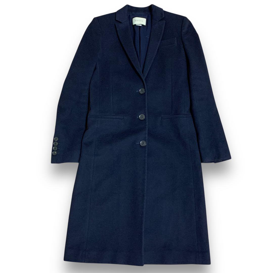 【極美品】 グッチ チェスターコート アウター ロング丈 Aライン ネイビー