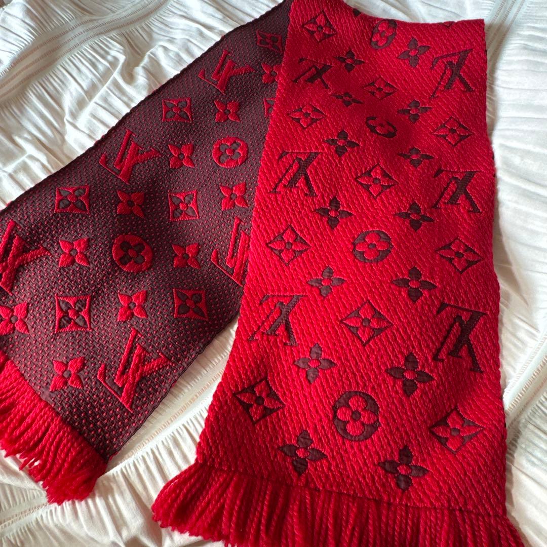 ルイヴィトン エシャルプ ロゴマニア マフラー ルビー レッド M72432